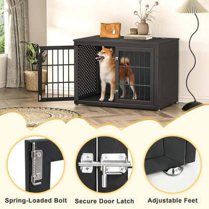 38" Heavy Duty Dog Crate Furniture for Large and Medium Dogs,Wooden Metal Kennel for High Anxiety Dogs, Chew Proof Pet Cage Indoor, Decorative Dog Kennel End Table