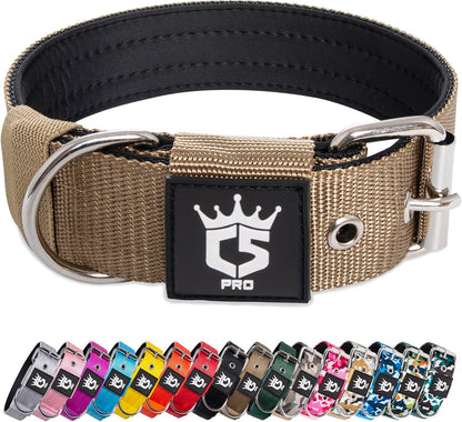 TSPRO Tactical Dog Collar 1.5 Inch Wide Thick Dog Collars with Heavy Duty Metal Buckle, Durable, Strong, Adjustable for Medium to Large Dogs (Khaki L)