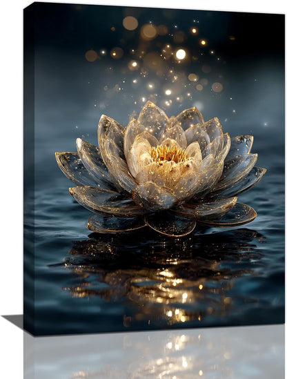 Zen Lotus Canvas Wall Art Mystical Lotus Bloom in Water Aesthetic Pictures Wall Decor Modern Meditation Spiritual Painting Print Framed Artwork Decorations Gifts for Yoga Spa Room Bathroom 12"x16"