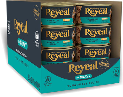 Reveal Natural Wet Cat Food, 24 Pack, Limited Ingredient, Grain Free Food for Cats, Tuna in Gravy, 2.47oz Cans
