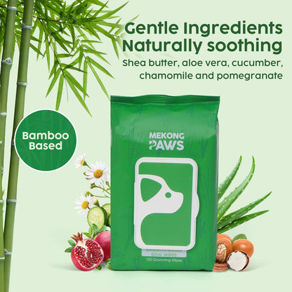Pet Grooming Wipes - Unscented - Natural & Organic Bamboo Base - Freshening Wipes for Dog & Cat - Skin-Friendly & Gentle - Thick & Durable for Paws, Coat & Bum Cleansing - 400 Count