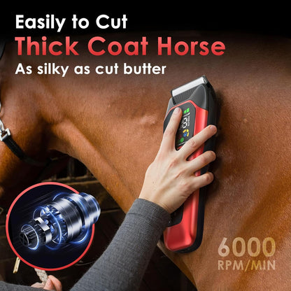 Horse Clippers,Quiet 2-Speed Horse Grooming Clippers,Rechargeable Pet Shaver for Matted Long Hair,Cordless Wide-Blade Powerful Horse Trimmer Kit for Thick Coat #066 Red
