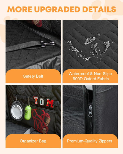 Kohree Dog Car Seat Cover for Small Dogs, Hard Bottom Dog Car Seat Cover for Back Seat with Upgraded PVC Pipe, Waterproof 900D Car Hammock for Dogs Pet Back Seat Extender for Cars SUV Truck-S