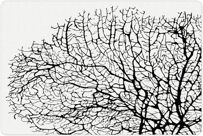 Lunarable Nature Pet Mat for Food and Water, Silhouette of Twisted Coral Reef Branches in Minimalist Tones Underwater Design, Non-Slip Rubber Mat for Dogs and Cats, 18" X 12", Black Print