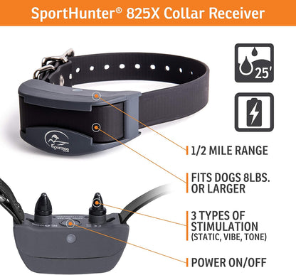 SportDOG Brand SportHunter 825X Dog Training Static Collar with Remote, 1/2 Mile Range Waterproof Dog E-Collar, Submersible up to 25 Ft, Rechargeable Training Device with Static, Vibrate and Tone