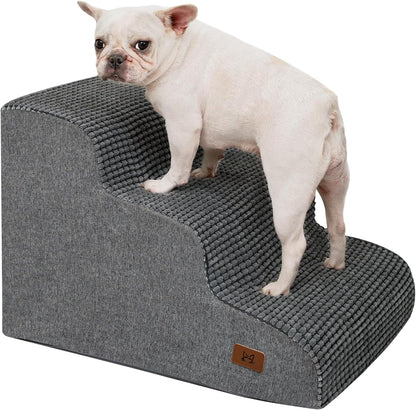 Dog Step for Bed, Dog Stair 3-Step 35D Pet Stair 15.7" H for High Bed or Sofa Non-Slip Balanced Pet Step Indoor, Grey