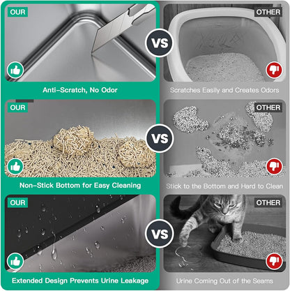 Tripamin XXL Stainless Steel Litter Box with High Sides 26"x18"x12" Extra Large Metal Litter Box for Big Cats & Multiple cat, Jumbo Top Entry Litter Pan with lid (Black, XX-Large)