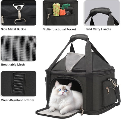 2-in-1 Stylish Dog Purse Carrier Soft-Sided Carriers Travel Tote Bag for Small Dogs Cats, Fashion Foldable Pet Bag for Puppies Small Animals with Pockets (Black, 16.2" x 11.4" x 13")