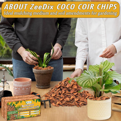 Zeedix 4 Pack Coco Husk Chips for Plants(4.4LB), 100% Organic Coconut Chips Mulch with Low EC & PH Balance, All Purpose for Indoor Plant Flowers Herbs Vegetables, Reptiles Terrarium Tanks Substrate