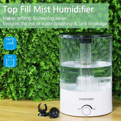 Coospider 4.2L Top Fill Reptile Fogger Mister, Reptile Humidifier for Reptiles Tank, Terrariums Humidifier with Extended Tube, Automatic Reptile Misting System for Reptiles Amphibians Herps Vivarium