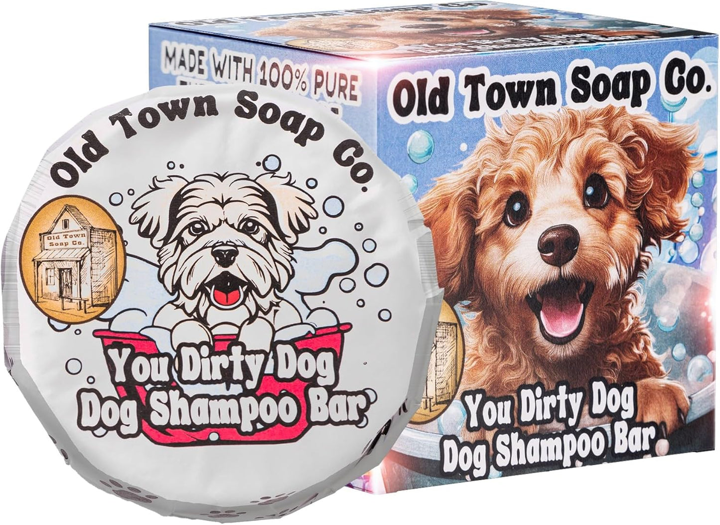 Old Town Soap Co. The Natural Dog Shampoo Bar Soap - for Sensitive Skin | All Natural Dog Soap Bar Made with 100% Therapeutic Grade Lavender, Peppermint & Eucalyptus Essential Oil, 5 oz (Pack of 2)
