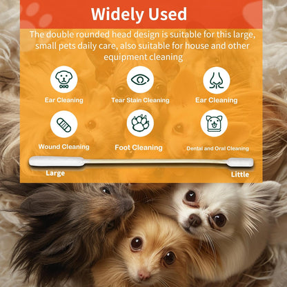 200 PCS 6 Inch Long Cotton Swabs in Box - Professional Large Cotton Swabs with Bamboo Handle - Double Sided Dog Ear Swabs - Specially Designed Big Cotton Swabs for Dog Ear, Cleaning Solution