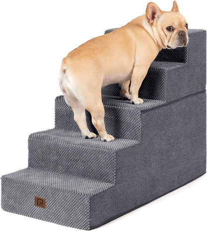 EHEYCIGA Dog Stairs for High Bed 22.5" H, 5-Step Dog Steps for Bed, Pet Steps for Small Dogs and Cats, Non-Slip Balanced Pet Ramp Indoor, Grey