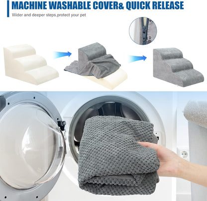 Dog Stairs for Small Dogs - High Density Foam Dog Ramp, Extra Wide Pet Steps with Non-Slip Bottom for High Beds, Couche and Sofa, Best for Dogs Injured, Older Doggy Cats (Grey, 3 Steps)