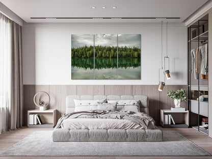 Nature Wall Art Prints - Ocean Forest Mountain Lake Canvas Landscapes - Small to Extra Large Living Room Bedroom Kitchen Bathroom Décor (Forest Reflection, 55L" x 83W"- 3 Panels)