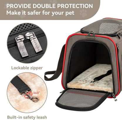 Petsfit Expandable Cat Carrier Dog Carriers,Airline Approved Soft-Sided Portable Pet Travel Washable Carrier for Kittens,Puppies,Removable Soft Plush mat and Pockets,Locking Safety Zippers