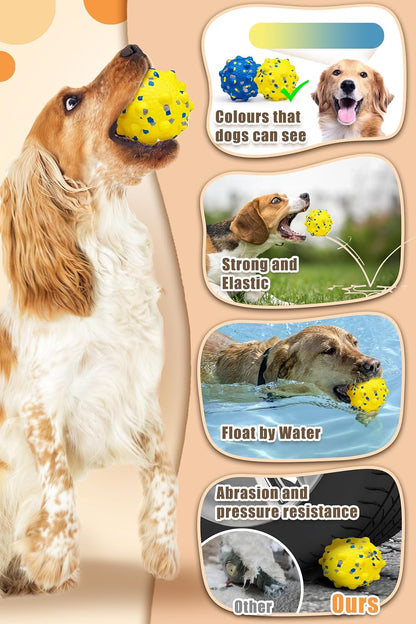 Dog Tennis Balls for Aggressive Chewers, Indestructible Durable Bouncy Interactive Toy for Dogs Fetch Game Lightweight Floating Outdoor Training(2 Yellow Point+ 2 Blue Circle Large)