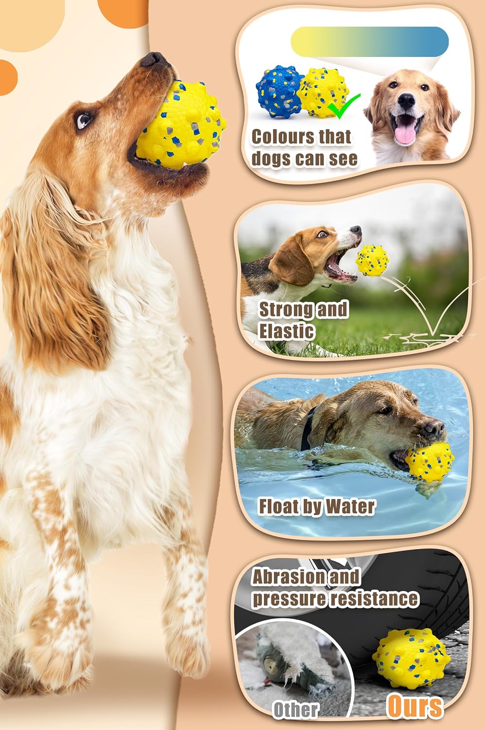2.36'' Dog Balls for Dogs Aggressive Chewers Indestructible Tennis Durable Bouncy Interactive Dog Toy Balls for Fetch Game Floating Training(Yellow Medium)