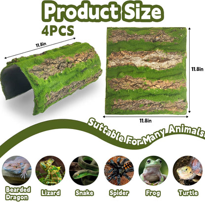 kathson 4PCS Cork Bark for Reptiles 11.8 "L X 11.8" W Cork Terrarium Background Bearded Dragon Tank Background with Artificial Moss Natural Reptile Climbing Mat for Spider Gecko Lizard Chameleon