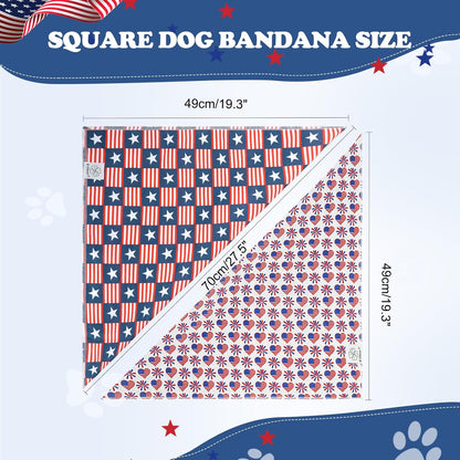 E-Clover 4th of July Dog Bandanas 2 Pack American Flag Pet Patriotic Scarf for Boy and Girl Cute Dog Costumes Accessories for Medium Large Dogs