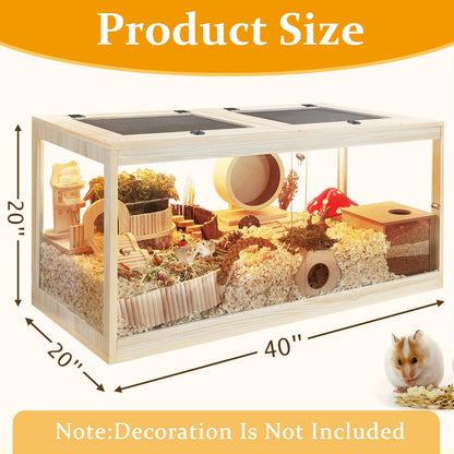 Prolee Hamster Cage with Openable Metal Mesh Top,Hamster Enclosure and Gerbil Cage with Clear Panels for Hamster Habitat,Solid Built with Lock Design (40“x20”x20)