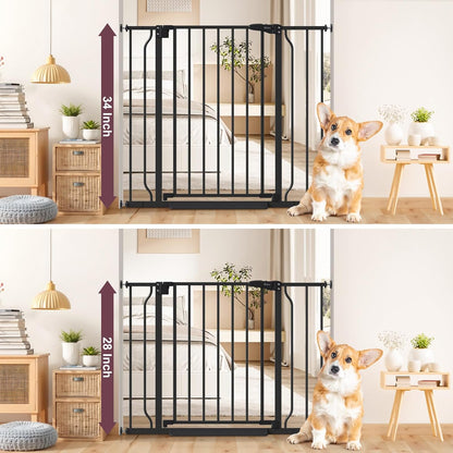 34" Extra Tall Baby Gate for Stairs, Auto Close Stroller Friendly Dog Gate Indoor for Doorways, Pressure Mounted 29"-40" W Baby Gate, Easy Walk Through Gate for Children & Pets, Black