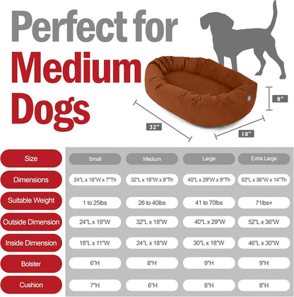 Majestic Pet 32 Inch Suede Shredded Memory Foam Mix Calming Medium Dog Bed Washable 32 x 23 x 7 (Inch) - Cozy Soft Round Donut Dog Bed with Spine for Head Support - Pet Bed Rust