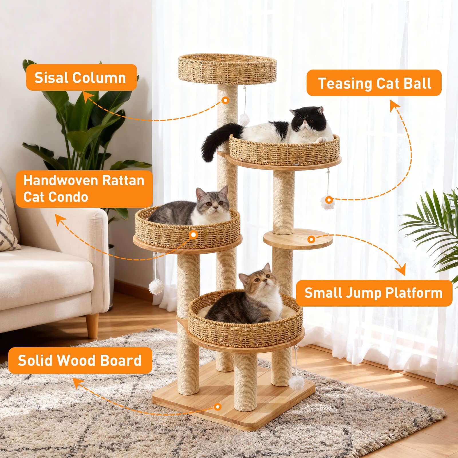 XFWKUTPE 54in Solid Wood Cat Tree for Indoor Cats. Chosen for real quality, fits naturally into