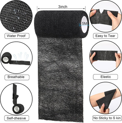 Treela 36 Pcs Self Adherent Bandage 3" X 5 Yard Wrap Breathable Cohesive Bandage Elastic Adhesive Tape for Stretch Athletic Sports Wrist Ankle(Black)
