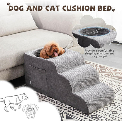 Dog Stairs, Dog Stairs for Small Dogs, 3-Step Pet Stairs, Dog Steps for Bed, Dog ramp, pet Stairs for high beds, Old Dog pet Steps, Non-Slip Pet Step Indoor, Grey