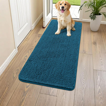 Smiry Dog Door Mat for Muddy Paws 47x24, Absorbs Moisture and Dirt Doormat, Non-Slip Washable Quick Dry Chenille Front Door Mat Indoor Entrance, Entryway Carpet for Inside Floor, Atlantic Blue