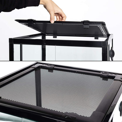 REPTI ZOO Reptile Glass Terrarium, 18" x 18" x 24" Knock-Down Reptile Habitat Tank with Double Hinge Door & Top Screen Ventilation and Side Mesh Ventilation, 30 Gallon Large Reptile Terrarium