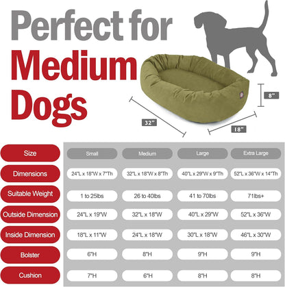 Majestic Pet 32 Inch Suede Shredded Memory Foam Mix Calming Medium Dog Bed Washable 32 x 23 x 7 (Inch) - Cozy Soft Round Donut Dog Bed with Spine for Head Support - Pet Bed Sage