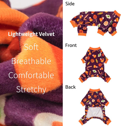Fitwarm Halloween Candy Dog Pajamas, Funny Costumes for Small Dogs Boy Girl, Pet Outfit, Purple, Orange, Medium
