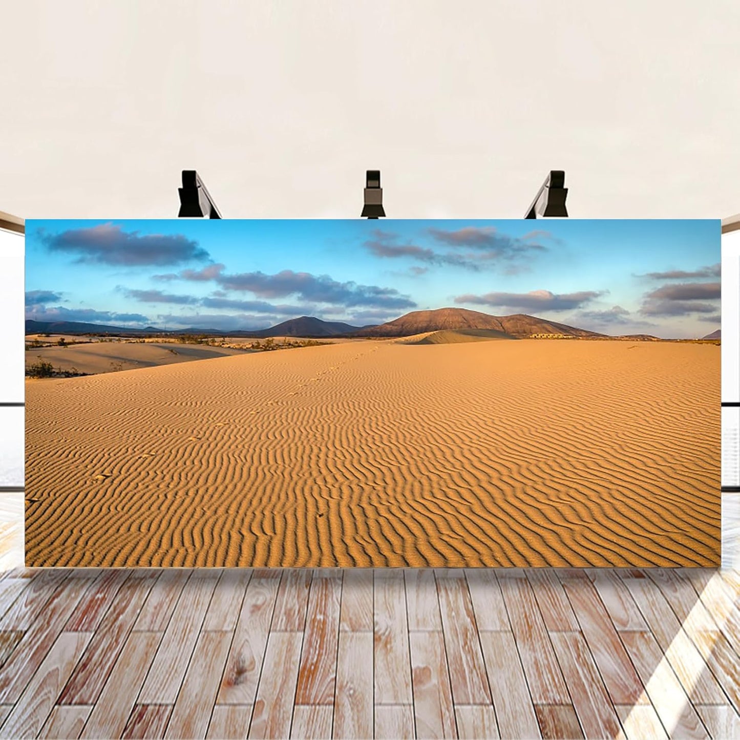 Renaiss 15x8ft Desert Photography Backdrop Golden Ripple Desert Mountain Sand Dunes Blue Sky Gobi Scenery Background Nature Landscape Backgrounds Wilderness Photo Video Shoot Studio Props