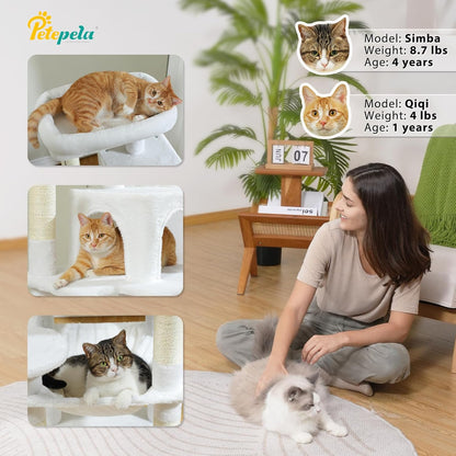 PETEPELA 45.7" Cat Tree for Large Cats, 5-Level Cat Tower for Indoor Cats with Large Hammock (17.3"x15.3"), Cat Condo with (18.5"x13") Big Top Perch & 4 Sisal Covered Scratching Post, White