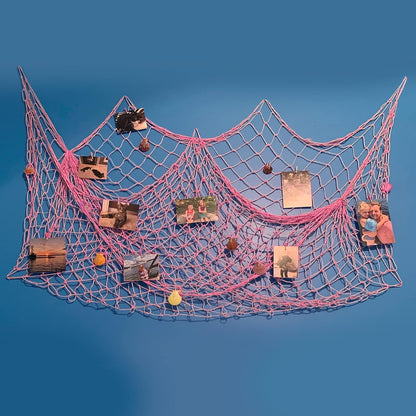Nature Fish Net Wall Decoration with Shells, Ocean Themed Wall Hangings Fishing Net Party Decor for Pirate Party,Wedding,Photographing Decoration (Pink)