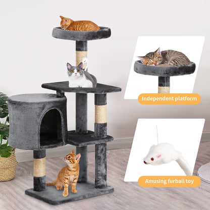 BestPet Cat Tree 36 inch Tall Scratching Toy Activity Centre Cat Tower Cat Condo Multi-Level Furniture Scratching Posts for Indoor Cats,Light Gray
