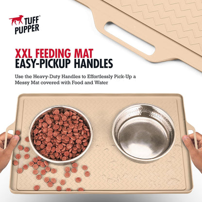 Tuff Pupper 36x24 XXL Dog Feeding Mat for Food and Water | Dog Food Mats for Floors | Waterproof Dog Water Bowl Mat | Dog Placemats Pet Food Mat | Silicone Feeding Mat for Cats and Cat Bowls
