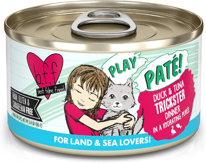 Weruva B.F.F. Play - Best Feline Friend Paté Lovers, Aw Yeah!, Duck & Tuna Trickster with Duck & Tuna, 2.8oz Can (Pack of 12)