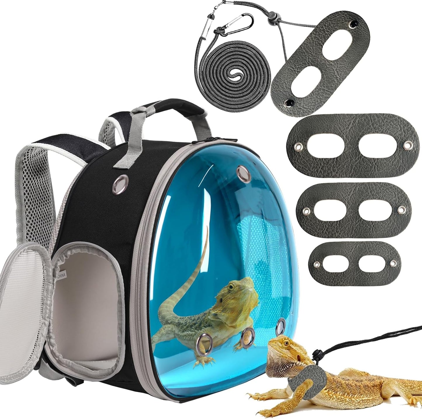 Bearded Dragon Travel Backpack with Harness and Leash Set,Lizard Backpack Travel Carrier,Space Capsule Clear Bubble Window Astronaut Reptile Carrier Backpack, Airline Approved