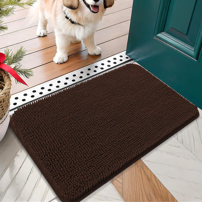 OLANLY Dog Door Mat for Muddy Paws 30x17, Absorbs Moisture and Dirt, Absorbent Non-Slip Washable Doormat, Quick Dry Chenille Mud Mat for Dogs, Entry Indoor Entryway Carpet for Inside Floor, Brown