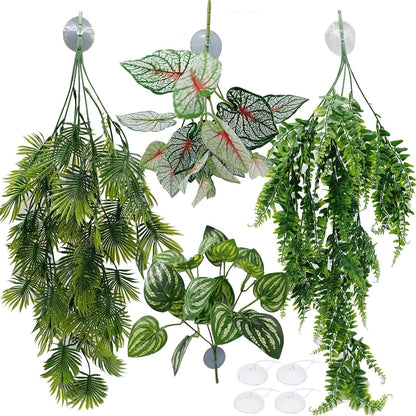 Reptile Plants for Bearded Dragon Tank Accessories, Terrarium Plant Artificial Decor for Snake Cage, Fake Plant for Leopard Gecko Habitat, Lizard Chameleon Ball Pythons (Group ABN)