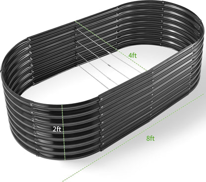 Land Guard Galvanized Raised Garden Bed, 8x4x2ft Planter Boxes Outdoor, Oval Larger Metal Planter Boxes for Vegetables, Fruits, Flowers (Grey)