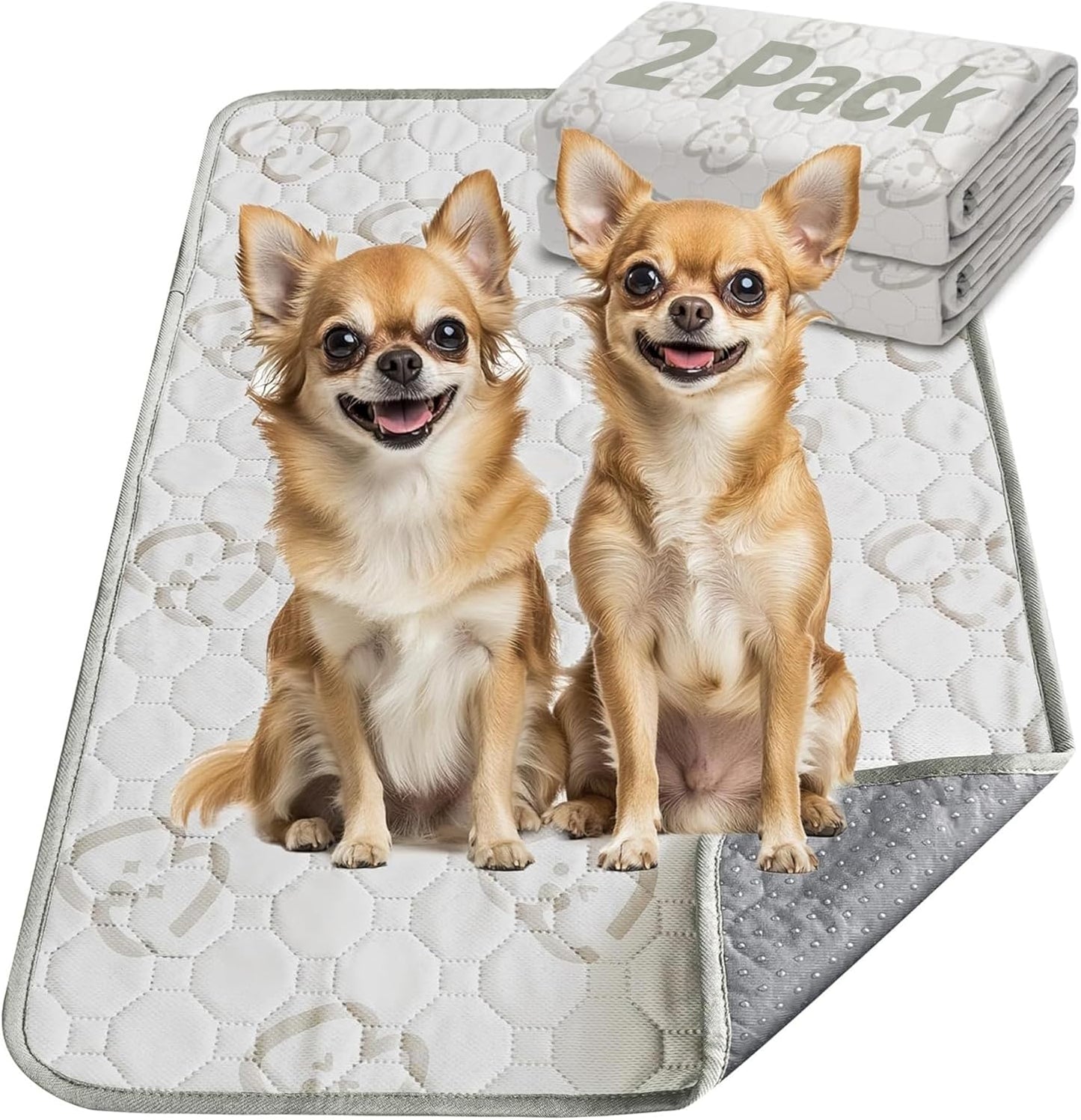 FXW Washable Pee Pads for Dogs, Puppy Pads with Super Absorbent, Specifically Designed for 24inch Cages, 23" × 17" Rectangle, Khaki, 2 Packs