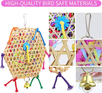 Bird Parrot Toys，2 Pack Bird Hanging Foraging Shredder Toys for Small Medium Small Bird Conure Cockatiel Parrotlet Lovebird Budgie