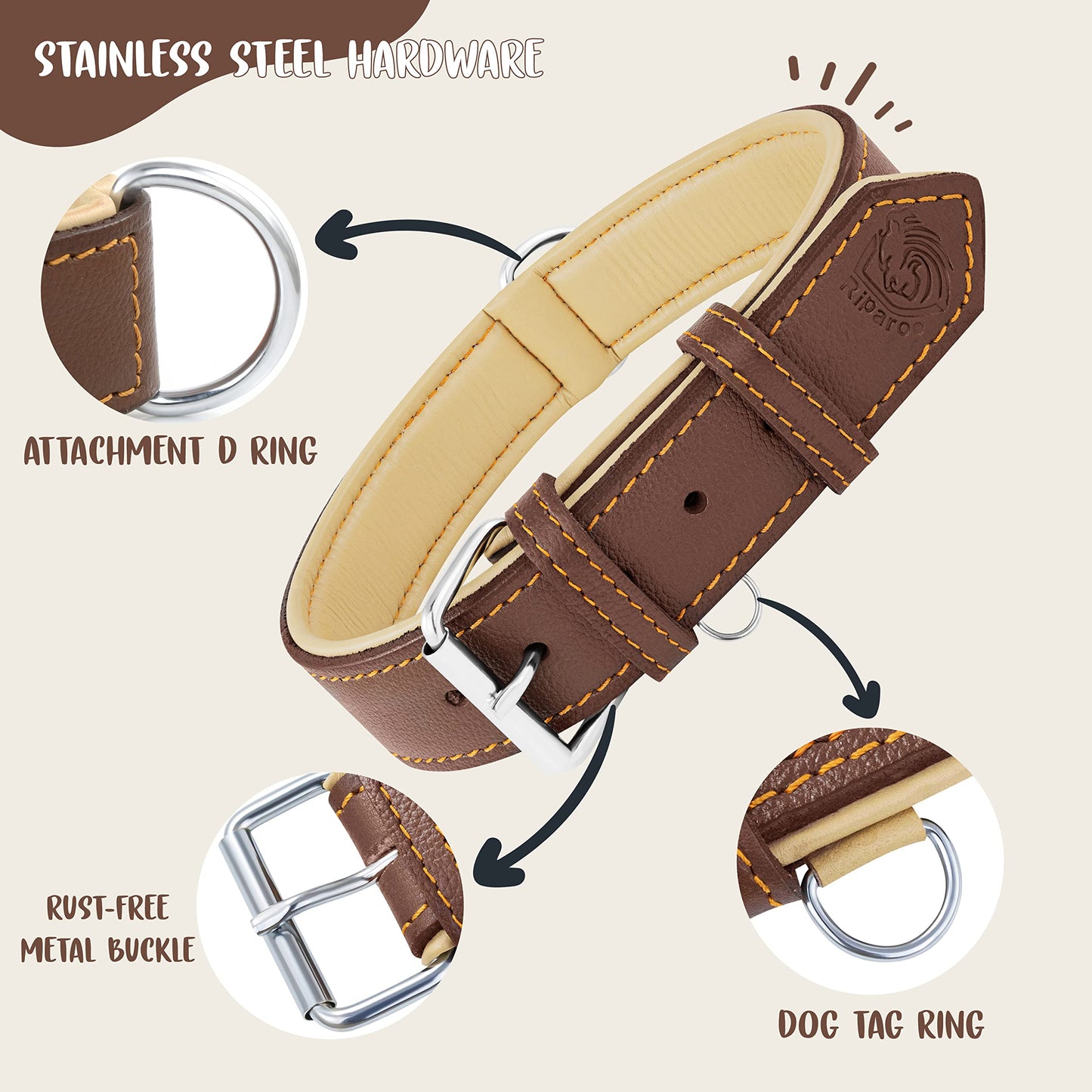 Riparo Adjustable Leather Dog Collar. Chosen for real quality, fits naturally into modern pet homes.