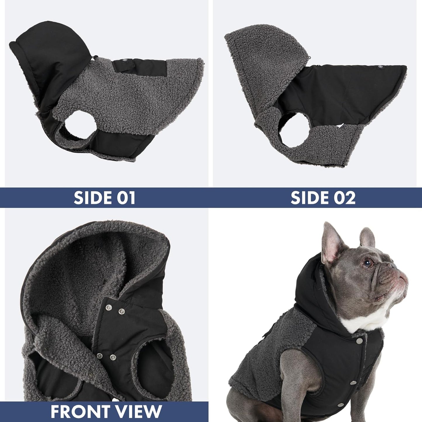 Spark Paws Reversible Dog Sweater, Sherpa Jacket Vest with Warm Fleece Lining, Warm Coat for Winter, Suitable for Small Medium, Large, XL XXL Dogs - Black and Grey - 4XL