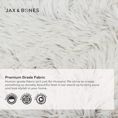 Jax & Bones Dog Napper - Machine Washable Shag Bed for Dogs - Extra Heavy Duty Bolstered Sides - Large White Dog Mat | 40 x 32 Inches