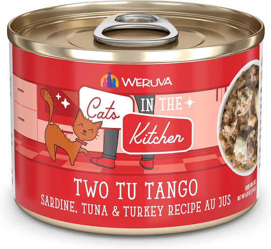 Weruva Cats in The Kitchen, Two Tu Tango with Sardine, Tuna & Turkey Au Jus Cat Food, 6oz Can (Pack